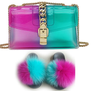 Fur Slides And Transparent Jelly Purses