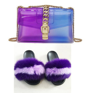 Fur Slides And Transparent Jelly Purses