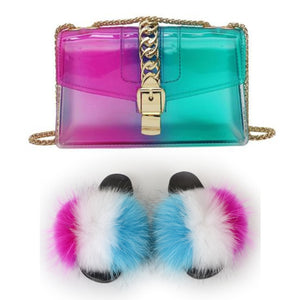 Fur Slides And Transparent Jelly Purses