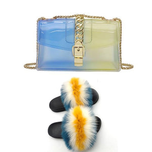 Fur Slides And Transparent Jelly Purses