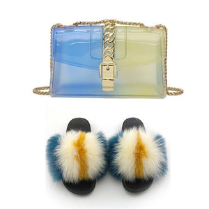 Fur Slides And Transparent Jelly Purses