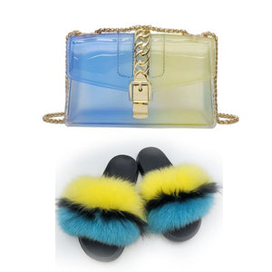 Fur Slides And Transparent Jelly Purses