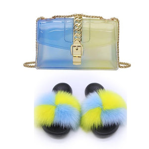 Fur Slides And Transparent Jelly Purses