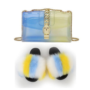 Fur Slides And Transparent Jelly Purses