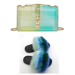 Fur Slides And Transparent Jelly Purses