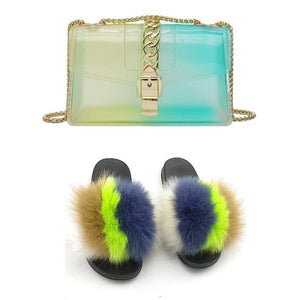 Fur Slides And Transparent Jelly Purses