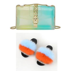 Fur Slides And Transparent Jelly Purses