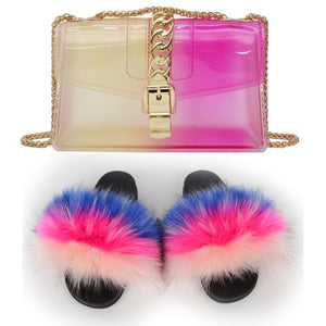 Fur Slides And Transparent Jelly Purses