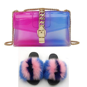 Fur Slides And Transparent Jelly Purses