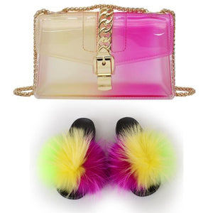 Fur Slides And Transparent Jelly Purses