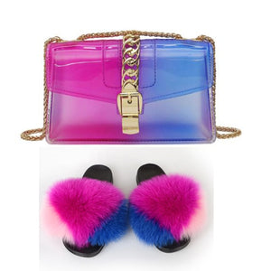 Fur Slides And Transparent Jelly Purses