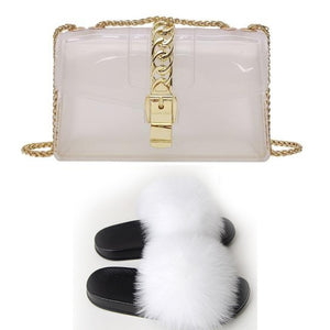 Fur Slides And Transparent Jelly Purses