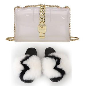 Fur Slides And Transparent Jelly Purses