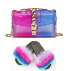 Fur Slides And Transparent Jelly Purses